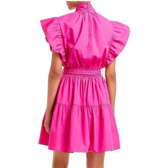 Derek Lam 10 Crosby Finn Ruffle Wrap Tiered Mini Shift Dress in Magenta Size 8 - Picture 3 of 11